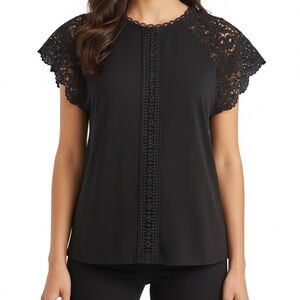 Cable & Gauge Black Crochet Detail Blouse Size Small